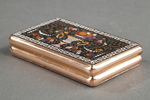 gold, box, snuff-box, taille épargne, enamel, black, 19th century