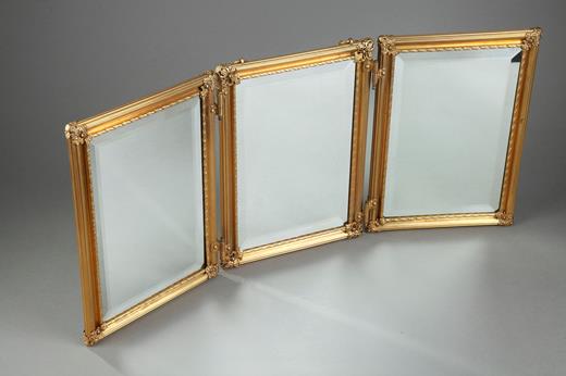 barber mirror in gilt bronze  19th century, tryptique