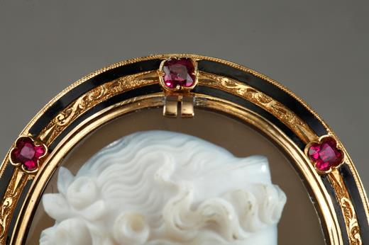 agate, cameo, grey, gold, brooch, ruby, enamel, black, Victoria, Victorain, 19th century