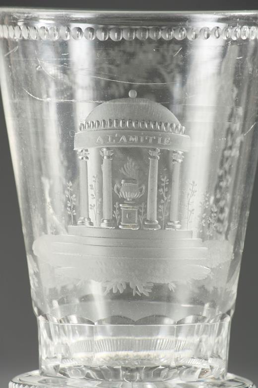 glass, gobelet,  glass, crystal, engraved, cut, allegory, symbole, friendship, Empire, Napoléon, temple, Antiquite, amour, dog, fidelity, 19th