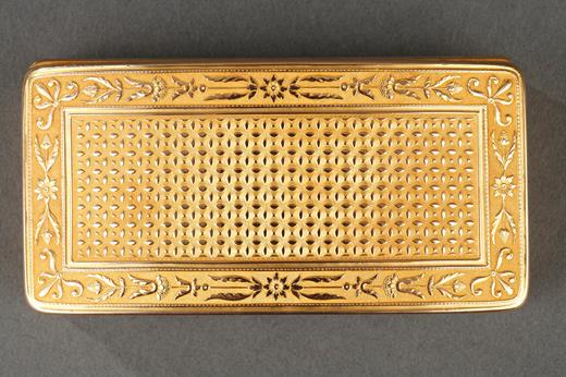 snuff-box, gold box, case, guilloché, Empire, Napoleon 1er, 19th century, leather case