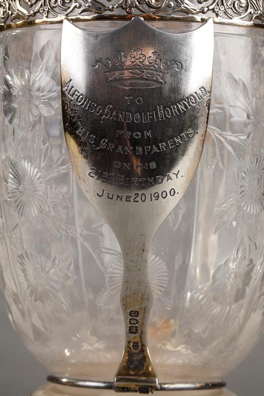 engraved crystal and  silver  victorian ewer by Charles Edwards