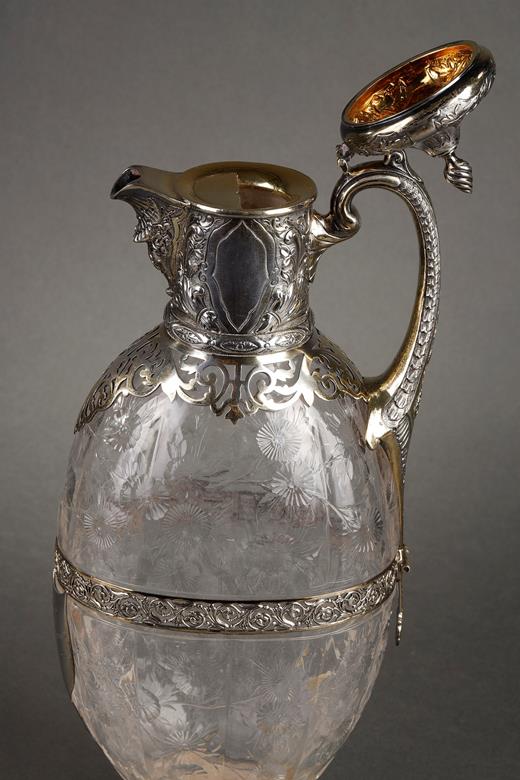  engraved crystal and  silver  victorian ewer by Charles Edwards