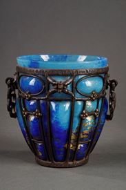 A DAUM AND MAJORELLE GLASS AND WROUGHT-IRON VASE. ART DECO PERIOD. 