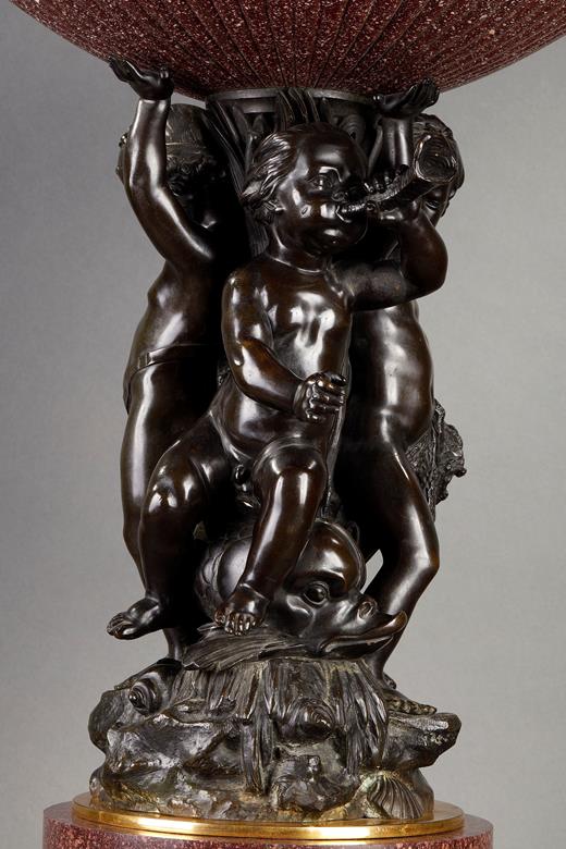 centrepiece, cup, fountain, putti, porphyry, bronze, patinated, gilded, purple, mythology, antique, Antiquity, materials, precious, red, reeds, marine, 19th century, Egypt, 18th, Consulate, Directory