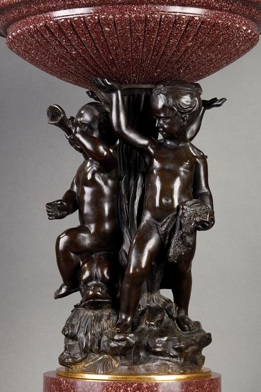 19th century porphyry and bronze putti centrepiece