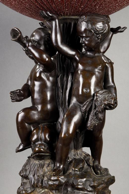 centrepiece, cup, fountain, putti, porphyry, bronze, patinated, gilded, purple, mythology, antique, Antiquity, materials, precious, red, reeds, marine, 19th century, Egypt, 18th, Consulate, Directory
