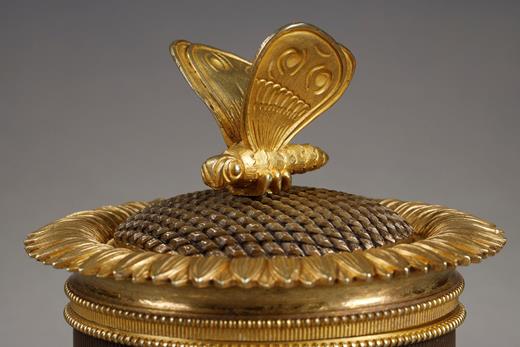 bronze, gilted, Restauration, buttlerfly, inkstand, inkwell, patinated, 19th century