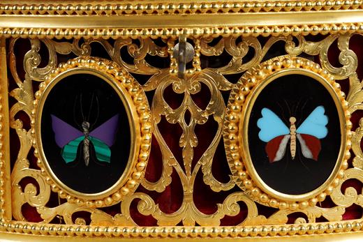 pietra dura, casket, jewellery box, ormul, gilt, butterflies, 19th century, pietra dura, Tahan, Victoria, Victorian