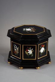 Mid-19th century jewellery black box with pietra dura plates. 