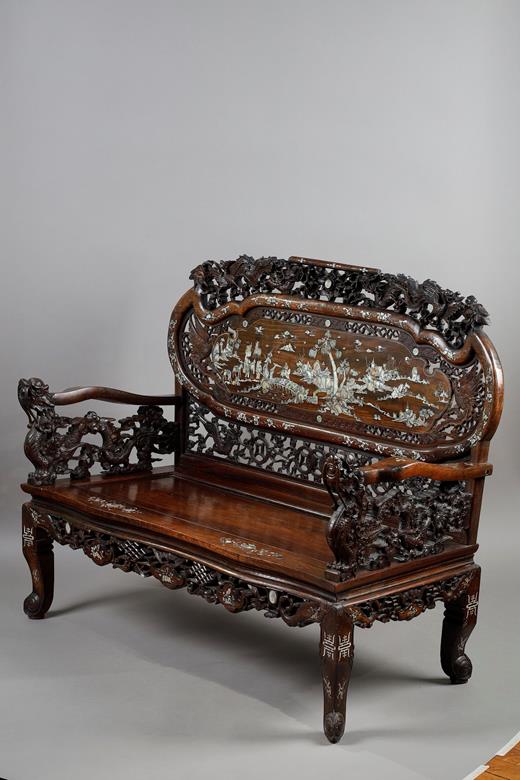 chinese iron wood and mother-of-pearl salon furniture set 