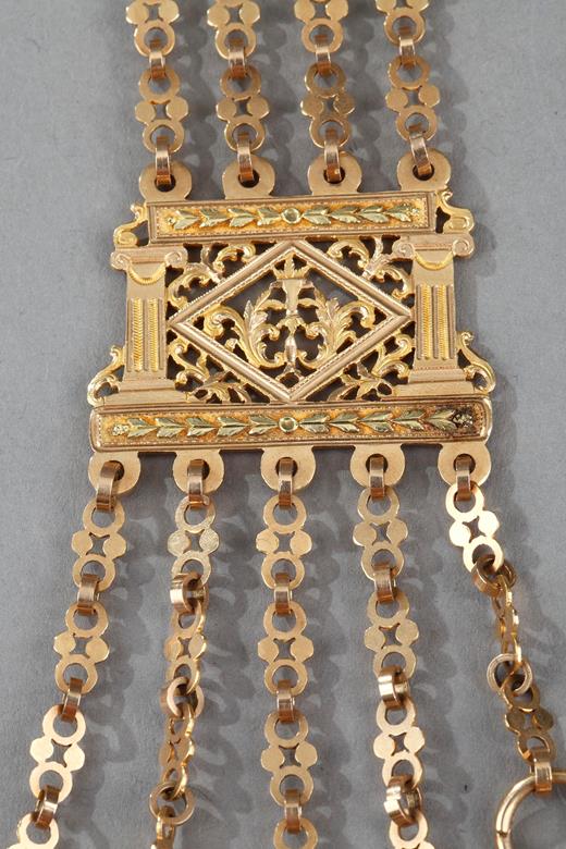 18th  century gold chatelaine chain with key and  seal