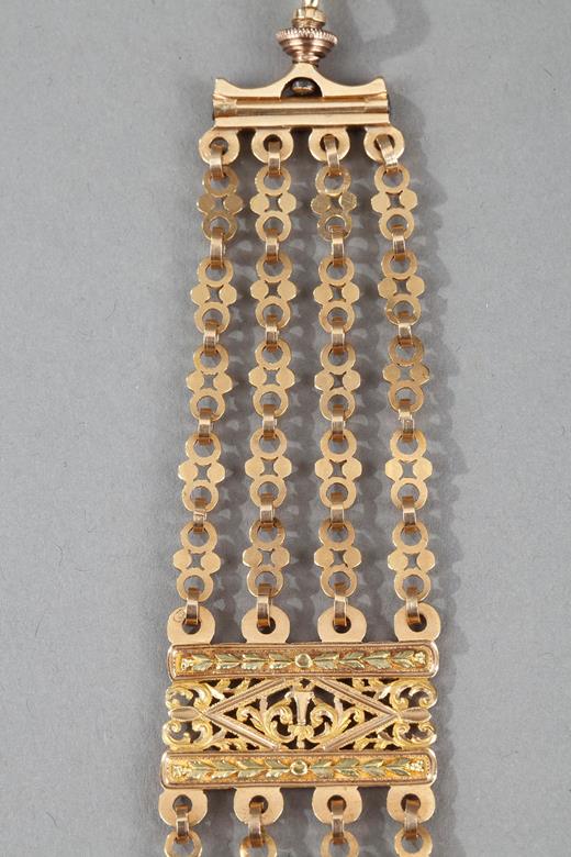 18th  century gold chatelaine chain with key and  seal