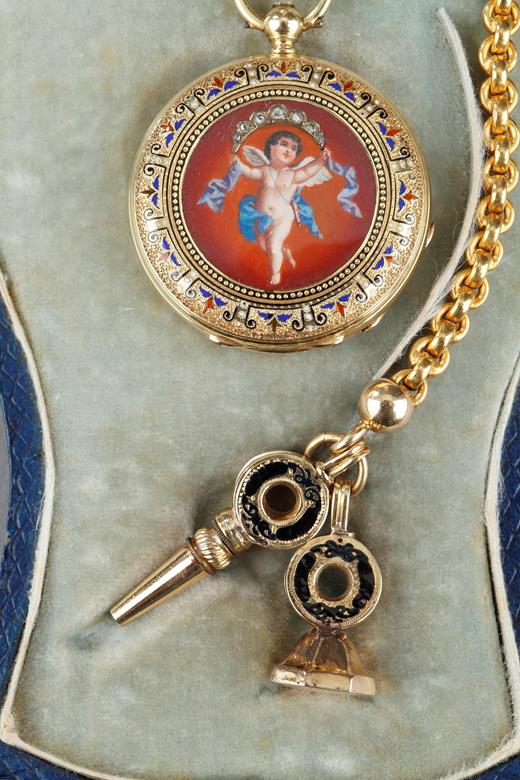 gold and enamel watch chatelaine  Junod  Frères from Geneva