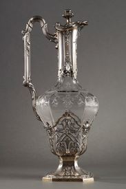 Aiguière en cristal gravé et monture argent. Victor Boivin.<br>XIXème siècle. 