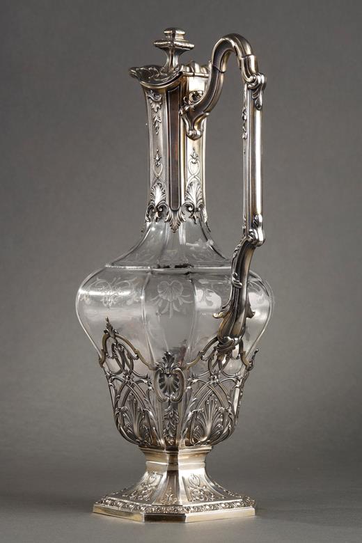  crystal and silver ewer, 19th, victoria style