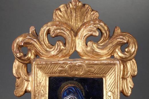 enamel, limoges, virgin, blue, 17th, century, Penicault, gilt, wood, religion