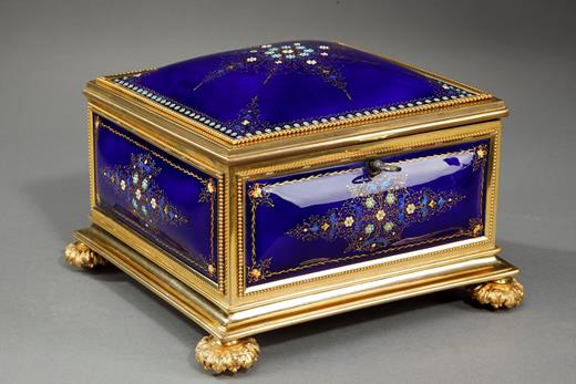 Bresse-blue enamel Casket-Nineteen century blue enamel and gilt bronze mounts  box