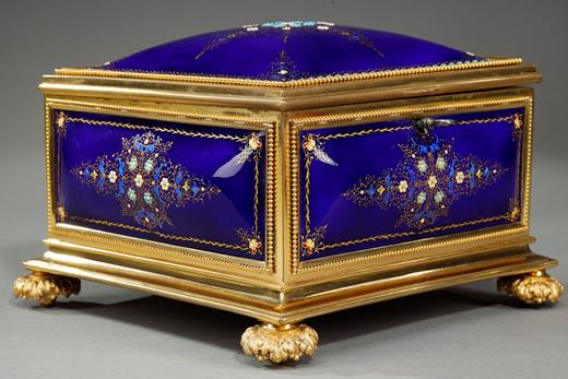 Bresse-blue enamel Casket-Nineteen century blue enamel and gilt bronze mounts  box
