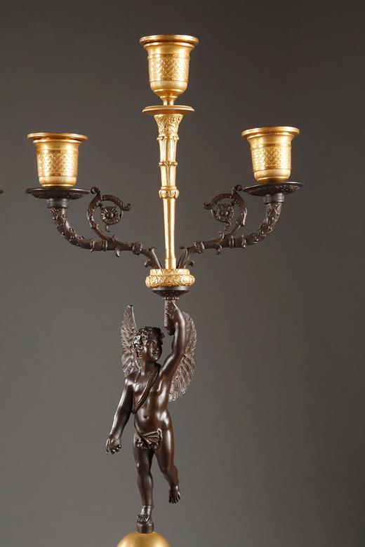 pair of patinated and gilded candelabre with putto,  XIX century candelabra putti, restoration candelabra, Charles X candelabre? antique cndalabra