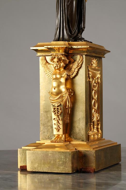 patinated and gilt candelabra, early nineteen century candelabra, Empire ormolu candelsticks, Charles Percier and François-Léonard Fontaine, Thomire candelabre, Victory in bronze,  peacock on a globe,