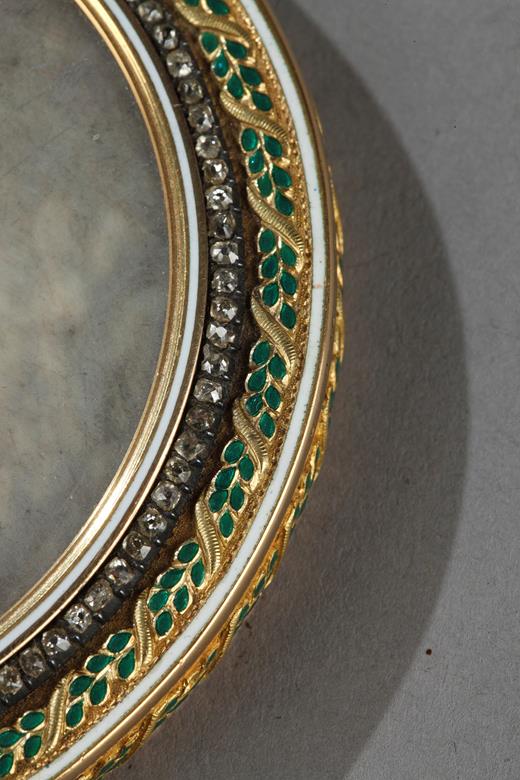 Bombonniere snuff box gold enamel diamonds miniature on ivory 18 th century  Frères Souchet