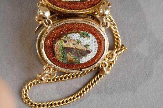 Bracelet micromosaique gold Ruins Roman The waterfall of Marmore -The pyramid of Cestia -The ruins in Via Appia -The bridge of Lucano -The tomb of Cecilia Metella, beginning 19th century 