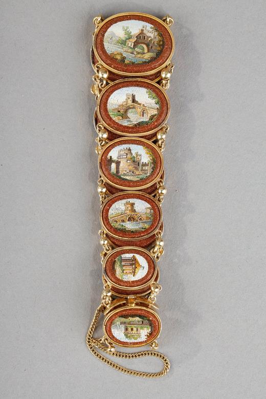Bracelet micromosaique gold Ruins Roman The waterfall of Marmore -The pyramid of Cestia -The ruins in Via Appia -The bridge of Lucano -The tomb of Cecilia Metella, beginning 19th century 