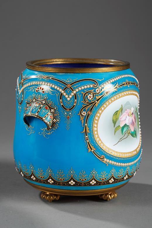 Pair of Vases in  blue enamel of Bresse, 19th century