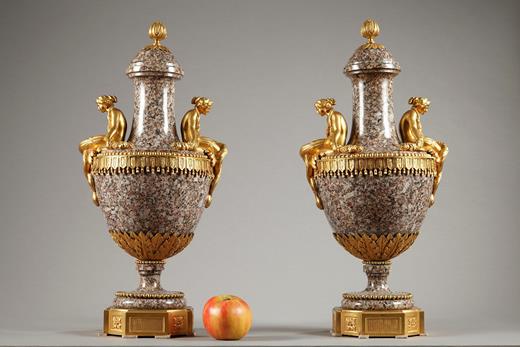 vases, cassolette, ural granit, ormolu, gilt bronze, marble, 19th century, athenienne, 