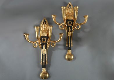 Pair of Empire period ormolu and patinated sconces