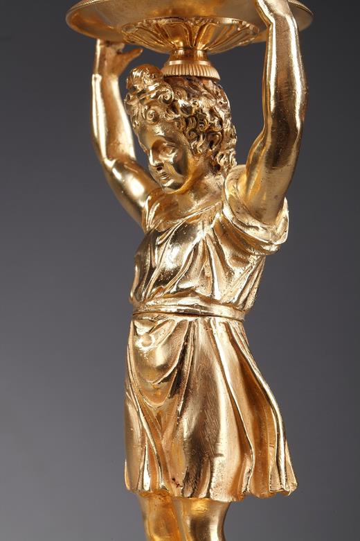 candelsticks, pair, ormolu, gilt bronze, antiques, restoration, Charles X, 19 century, Gallery Putti, children 