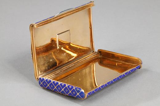 cigarette box, gold cigarette box, enamel and gold box, blue enamel, 19 century, Hongria