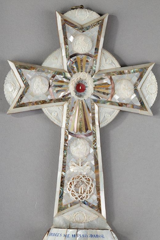  crucifix, relic, Christ, mother of pearl, asperges me domine hyssopo et mundabo