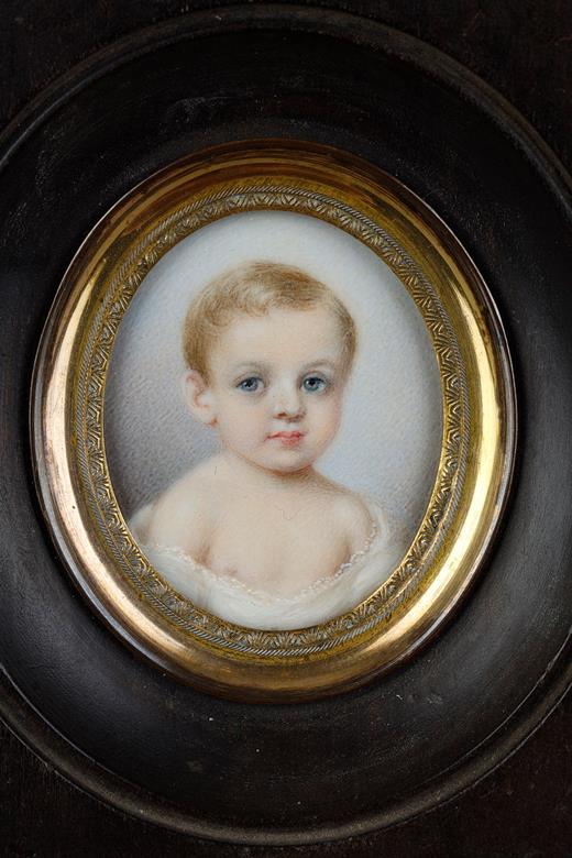 miniature, ivory, 19th, century, baby, face, portrait