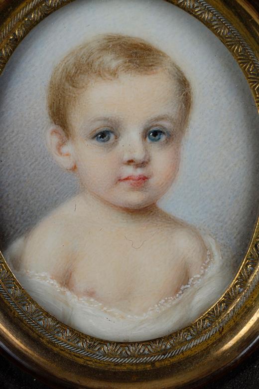 miniature, ivory, 19th, century, baby, face, portrait