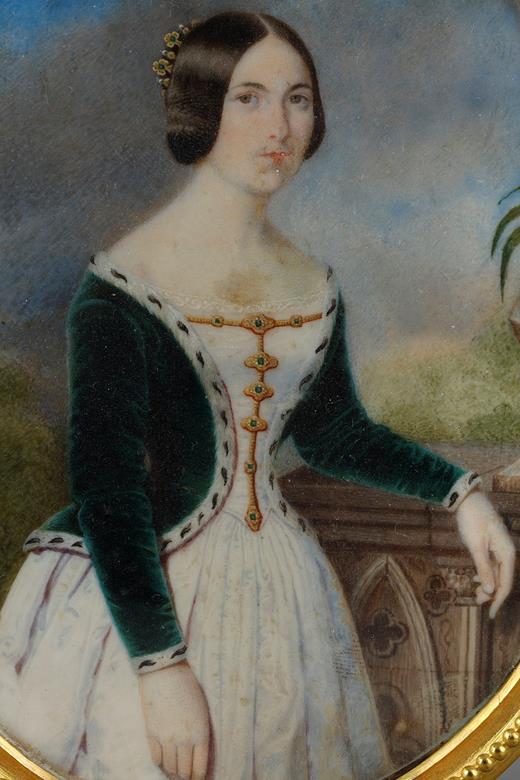 miniature in ivory painting of a Louis Philip dress women, 19 th century, signed A.Jourdin