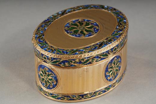 snuffbox, 18th century, gold snuffbox, gold and enamel box, lapislazuli color