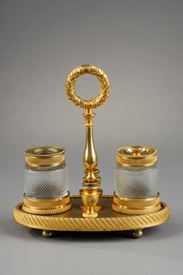 Encrier en cristal taillé et bronze doré, Charles X.