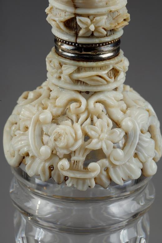  ivory and crystal flask, 19 century Dieppe ivory,