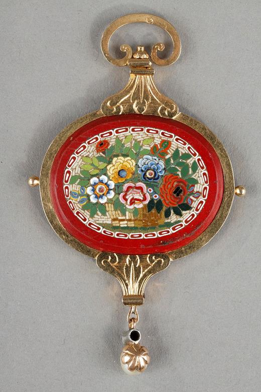 brooch, pendant, micromosaic pendant, Rome micomosaic, gold pendant, bird micromosaic, 19 century