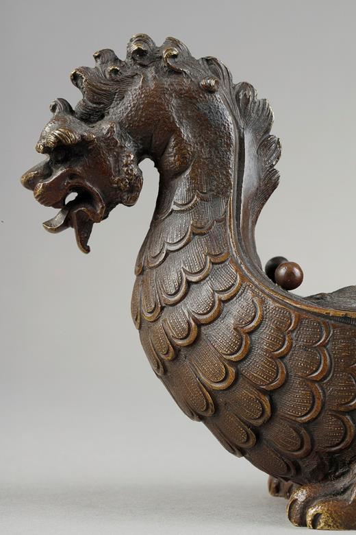 chinese inkwell, dragon boat in bronze, China inkwell, 19 century