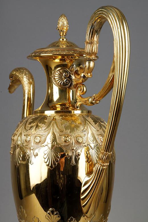 coffe pot, tea pot , ewer in vermeil, gilt silver ewer, Empire ewer