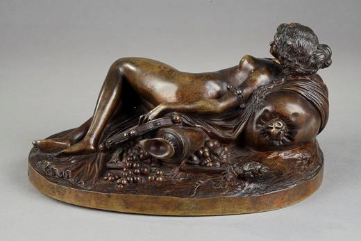 sculpture in bronze, 19th century patinated bronze, bachannal sculpture, nude woman sculpture