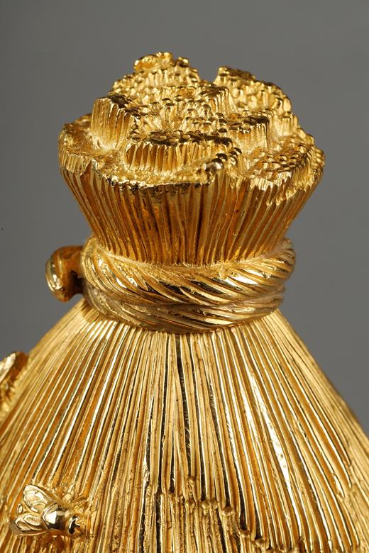 maconique inkstand in gilt bronze, beehive maconique inkwell
