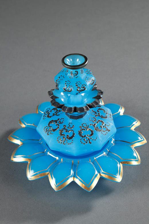 19th century blue opaline flask 
