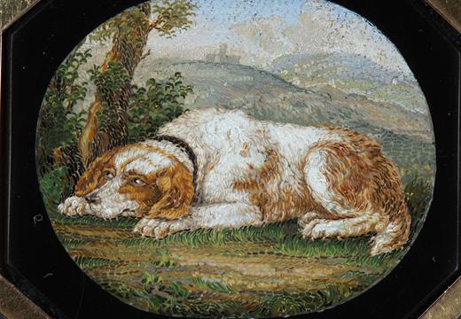 micro-mosaic, micromosaic, dog, agostini, italian, 19th century, grandtour