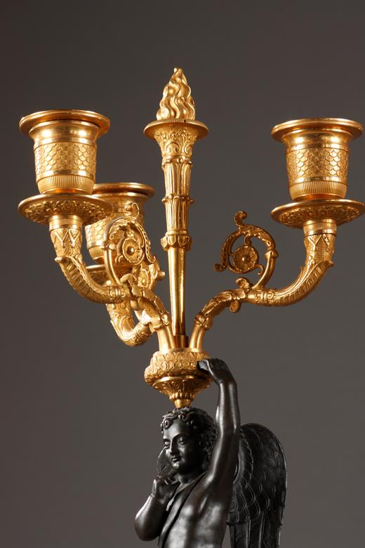 candelabras, pair, putti, bronze, gilt, gold, patinated, light, Charles X, Frenche Restauration, early 19th, century, angel