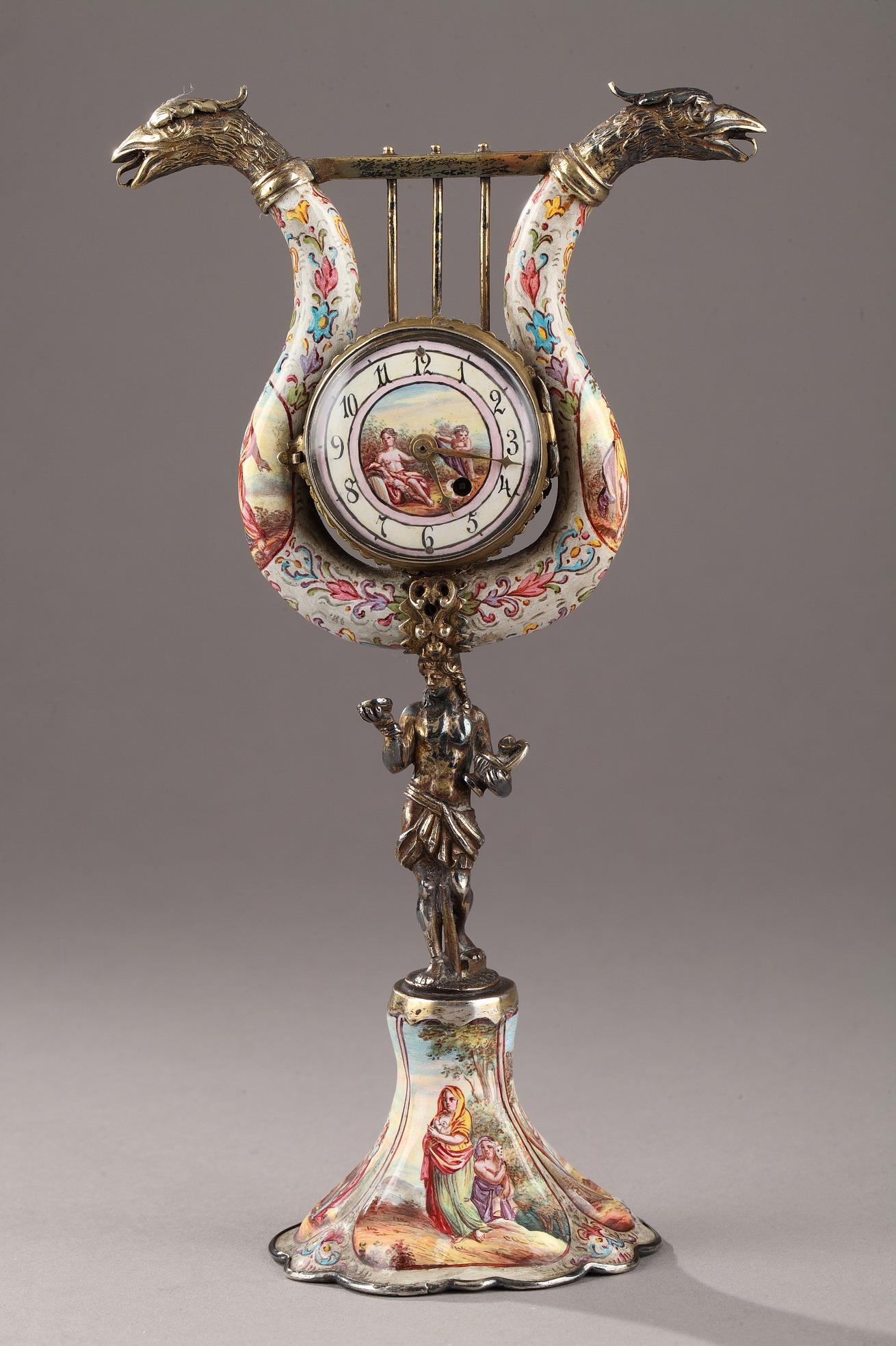 Silver and Enamel Clock – 19th Century Vienna.