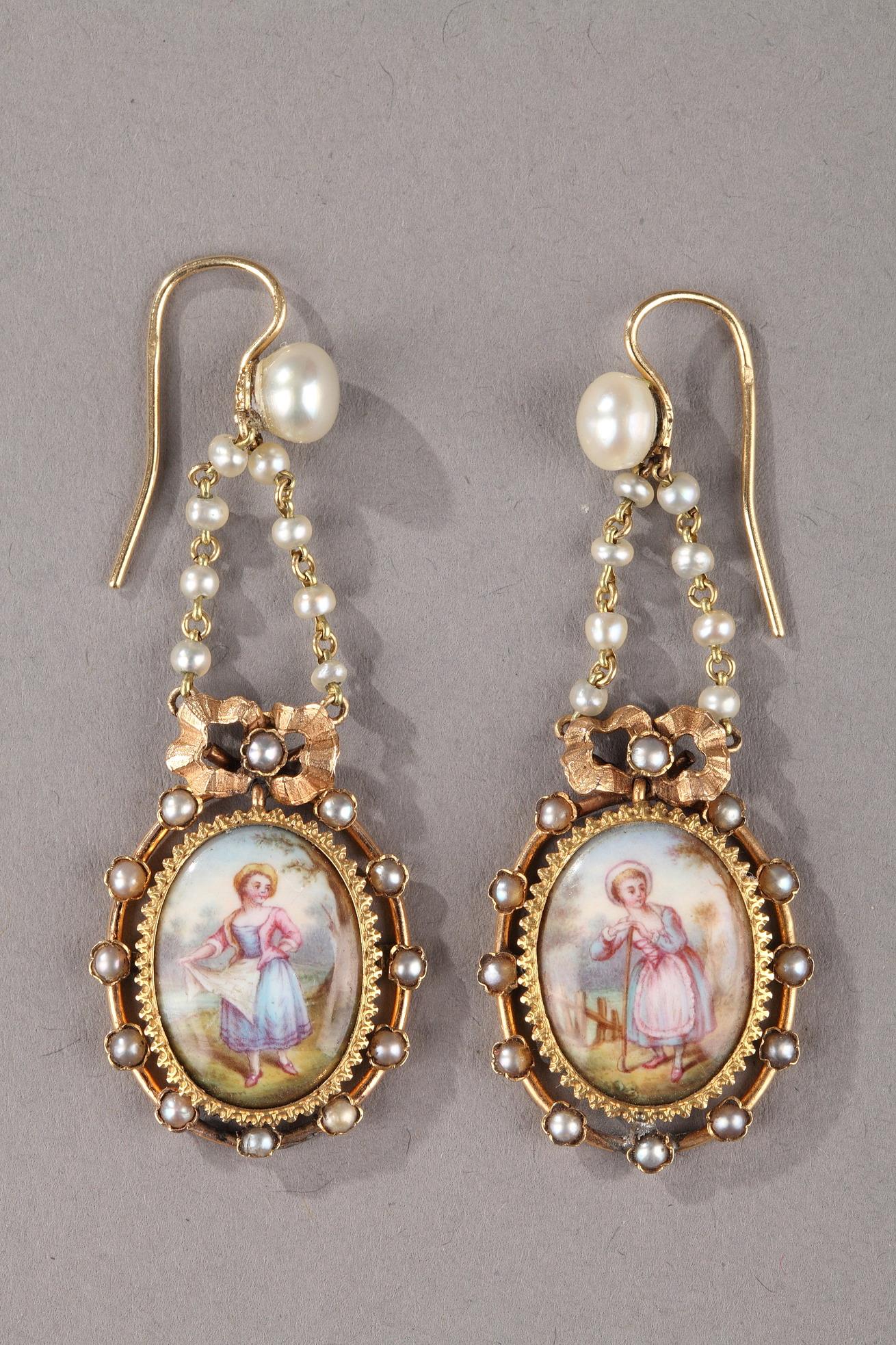Pair of Gold, Enamel, Pearl, and Mother-of-Pearl Earrings – Napoleon III